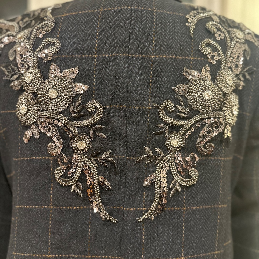 RACHEL ZOE Embellished Blazer Classic charcoal windowpane tailoring - Picture 6 of 6